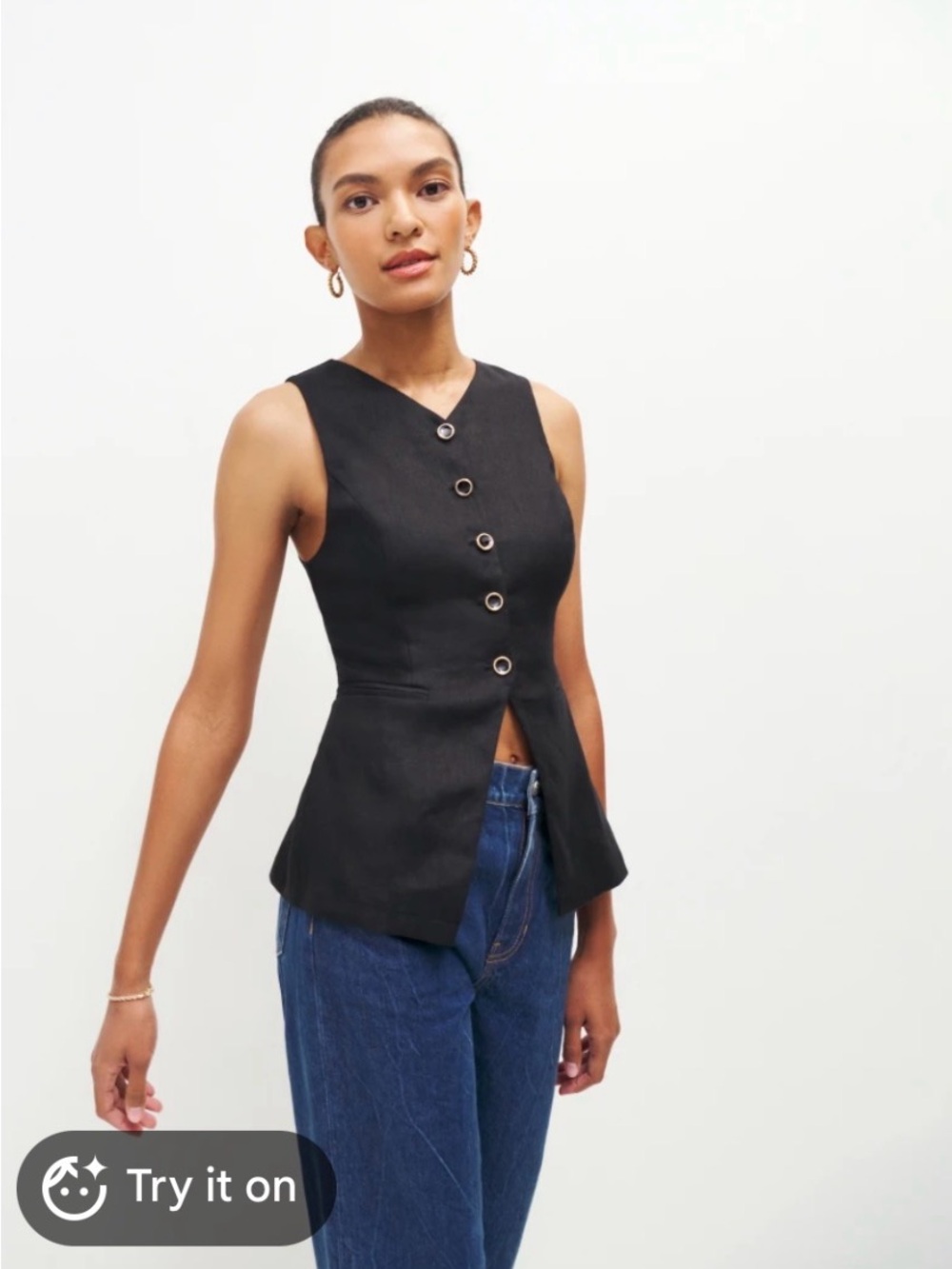 NWT Reformation Black Aspen Linen Top